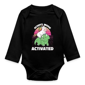 Student Unicorn Triceratops Dino Back To School - Organic Longsleeve Baby Bodysuit - black - Front