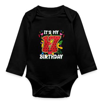 17th Birthday Watermelon Summer Gift - Organic Longsleeve Baby Bodysuit - black - Front