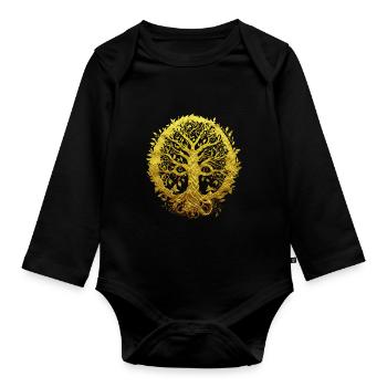 Golden Yggdrasil Tree of Life Spirituality - Organic Longsleeve Baby Bodysuit - black - Front