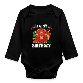 8e anniversaire Cadeau d’été de pastèque - Body Bébé bio manches longues - noir - Devant
