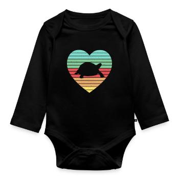 Retro Tortoise Vintage Heart Turtle Reptile - Organic Longsleeve Baby Bodysuit - black - Front