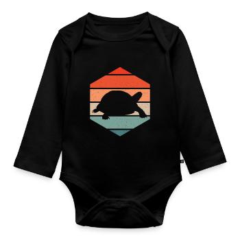 Vintage Turtle Reptile Retro Tortoise - Organic Longsleeve Baby Bodysuit - black - Front