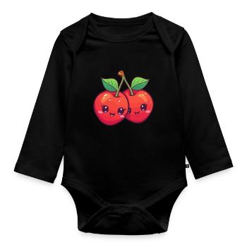 Kawaii cerise - Body Bébé bio manches longues - noir - Devant