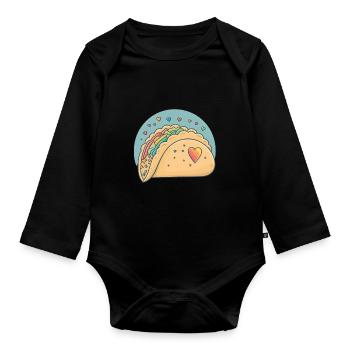 Taco-Lover Ich liebe Tacos Herz Würziger Feinschmecker - Baby Bio-Langarm-Body - Schwarz - Vorne