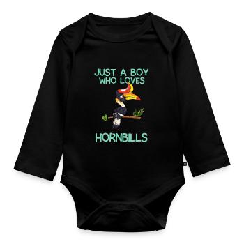 Just A Boy Who Loves Hornbills - Organic Longsleeve Baby Bodysuit - black - Front