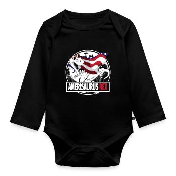 July 4th Amerisaurus Rex Design - Organic Longsleeve Baby Bodysuit - black - Front