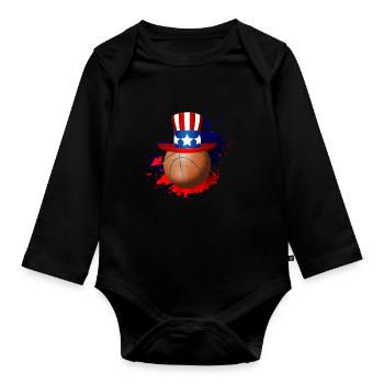 July 4th Basketball US Hat - Organic Longsleeve Baby Bodysuit - black - Front