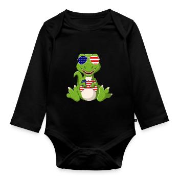 4. Juli Dinasour Gamer Merica - Baby Bio-Langarm-Body - Schwarz - Vorne