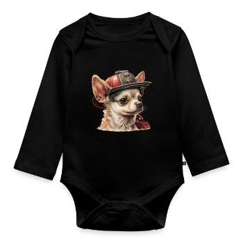 Chihuahua - Pompier Chien Cool Hommes Chapeau Feu - Body Bébé bio manches longues - noir - Devant