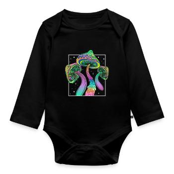 Psychedelic Fungi Festival EDM Music - Organic Longsleeve Baby Bodysuit - black - Front