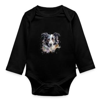 Border Collie - Baby Bio-Langarm-Body - Schwarz - Vorne