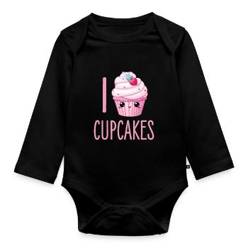 Cupcake Kawaii - Organic Longsleeve Baby Bodysuit - black - Front