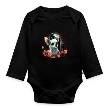 Chihuahua Costume d'Halloween - Citrouille - Body Bébé bio manches longues - noir - Devant