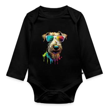 Cool Airedale Welsh Terrier avec des lunettes de soleil - Body Bébé bio manches longues - noir - Devant