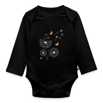 Pissenlit Papillon Fleurs Enfants - Body Bébé bio manches longues - noir - Devant