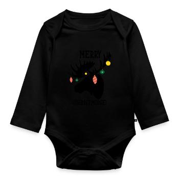 Merry Christmoose Christmas Moose Deer X-Mas - Organic Longsleeve Baby Bodysuit - black - Front