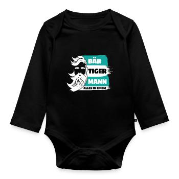Bear Tiger Man Bearded Father Father's Day - Organic Longsleeve Baby Bodysuit - black - Front
