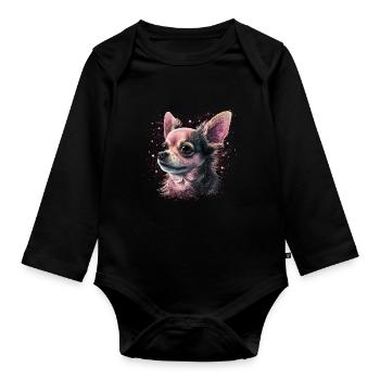 Chihuahua Puppy | Pretty Pink Dog Girly Mom Women - Organic Longsleeve Baby Bodysuit - black - Front