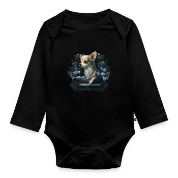 Chihuahua spielt Klavier Piano Klassische Musik - Baby Bio-Langarm-Body - Schwarz - Vorne
