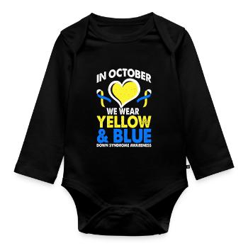 En octobre, nous portons le jaune et le bleu - Body Bébé bio manches longues - noir - Devant