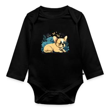 Chihuahua | Schlaf Nacht Pyjama Sonntag Niedlich - Baby Bio-Langarm-Body - Schwarz - Vorne