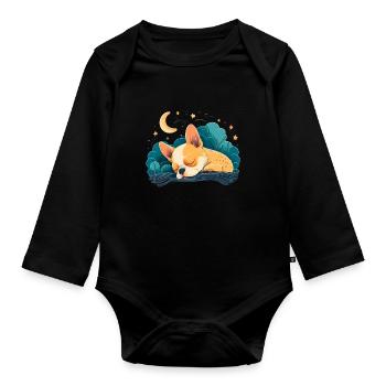 Chihuahua | Schlaf Nacht Pyjama Sonntag Niedlich - Baby Bio-Langarm-Body - Schwarz - Vorne