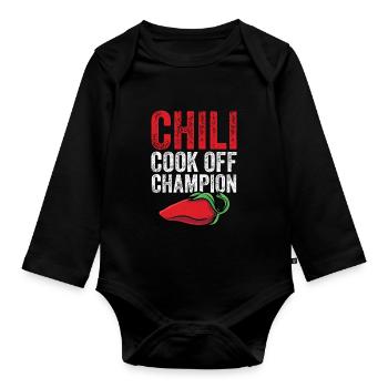 Funny Pepper Red Chili Cook Off Champion Spicy Foo - Organic Longsleeve Baby Bodysuit - black - Front