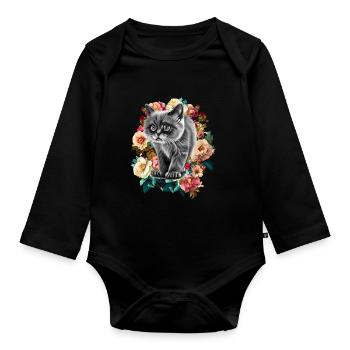 Fleurs de chat - Body Bébé bio manches longues - noir - Devant