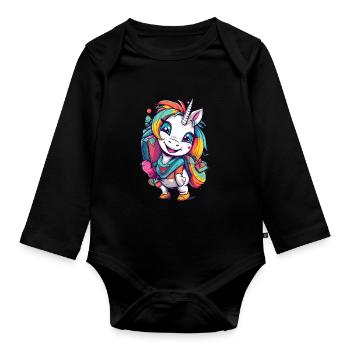 Licorne Schoolchild School Enrollment Girl Gift - Body Bébé bio manches longues - noir - Devant