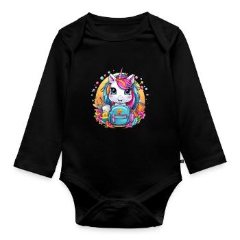 Licorne Schoolchild School Enrollment Girl Gift - Body Bébé bio manches longues - noir - Devant