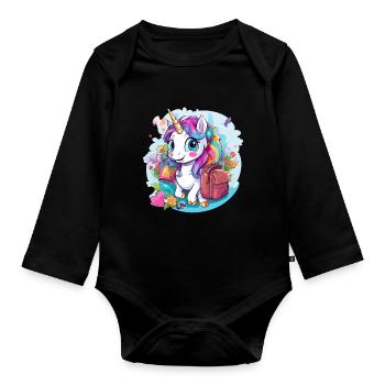 Unicorn Schoolchild School Enrollment Girl Gift - Organic Longsleeve Baby Bodysuit - black - Front
