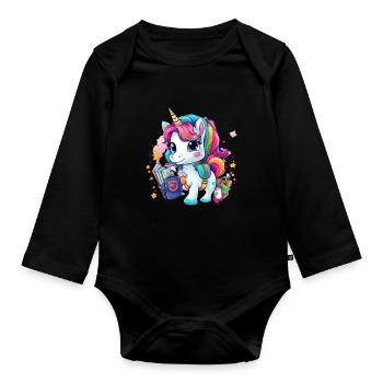 Unicorn Schoolchild School Enrollment Girl Gift - Organic Longsleeve Baby Bodysuit - black - Front
