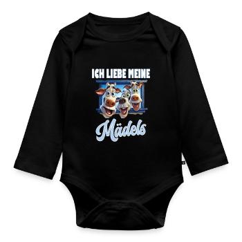 Lusitger Spruch, ich liebe meine Mädels, Kuh, Kühe - Baby Bio-Langarm-Body - Schwarz - Vorne