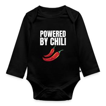 Powered By Chili Hot Spicy Lover Cute Funny Red Pe - Organic Longsleeve Baby Bodysuit - black - Front