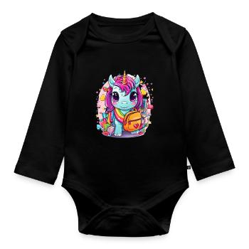 Licorne Schoolchild School Enrollment Girl Gift - Body Bébé bio manches longues - noir - Devant