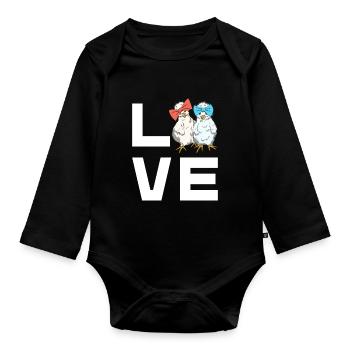 Seidenhühner Love Schriftzug Seidenhuhn Design - Baby Bio-Langarm-Body - Schwarz - Vorne