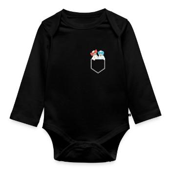 Funny silk chickens in the bag chicken chickens - Organic Longsleeve Baby Bodysuit - black - Front