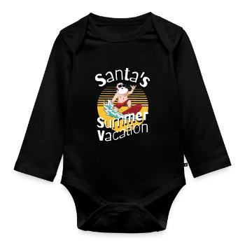 Santa's Summer Vacation Surfing Weihnachtsmann - Baby Bio-Langarm-Body - Schwarz - Vorne