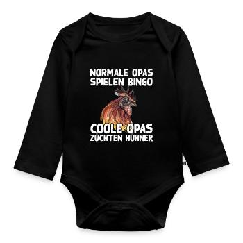 Cooler Opa Hühnerzüchter Huhn Hühner Spruch Humor - Baby Bio-Langarm-Body - Schwarz - Vorne