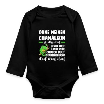 Ohne meinen Chamäleon ist alles doof - Baby Bio-Langarm-Body - Schwarz - Vorne