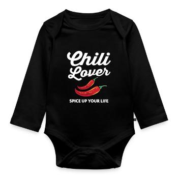 Red Pepper Spicy Food Funny Chili Lover Spice Up Y - Organic Longsleeve Baby Bodysuit - black - Front