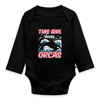 This girl loves the orcas orca shooter whale - Organic Longsleeve Baby Bodysuit - black - Front