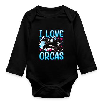 J’aime les orques mer protéger les orques baleines - Body Bébé bio manches longues - noir - Devant