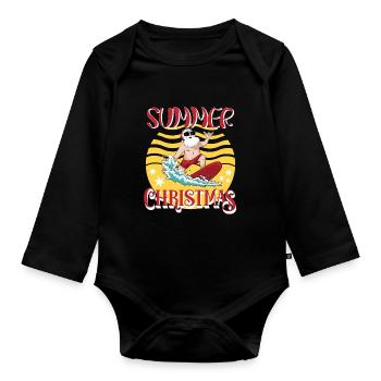 Summer Christmas Surfing Weihnachtsmann - Baby Bio-Langarm-Body - Schwarz - Vorne