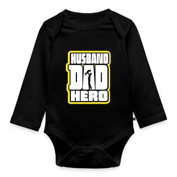 Ehemann Papa Held Retro - Baby Bio-Langarm-Body - Schwarz - Vorne