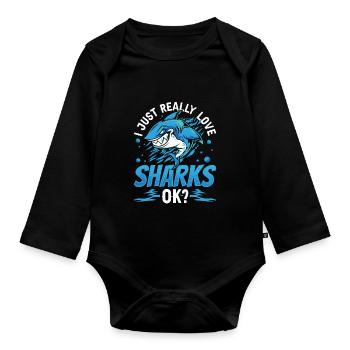 J’aime les requins vraiment ok requin requin dent de requin - Body Bébé bio manches longues - noir - Devant