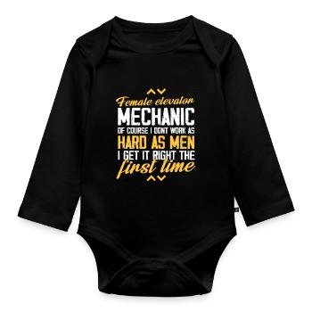 Mécanicienne d’ascenseur Je ne travaille pas aussi dur que - Body Bébé bio manches longues - noir - Devant