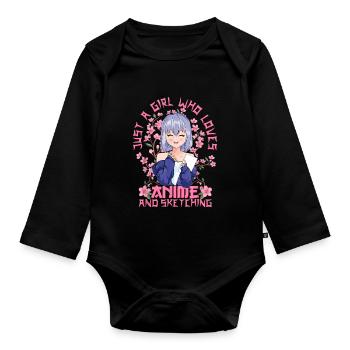 Anime And Sketching Girl - Kitschy Sakura Cherry - Organic Longsleeve Baby Bodysuit - black - Front