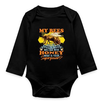 Mes abeilles ont le pouvoir de le nectar en miel - Body Bébé bio manches longues - noir - Devant