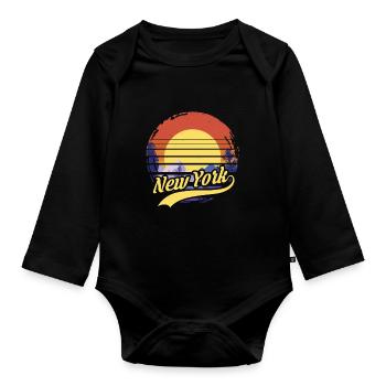 New York - Organic Longsleeve Baby Bodysuit - black - Front